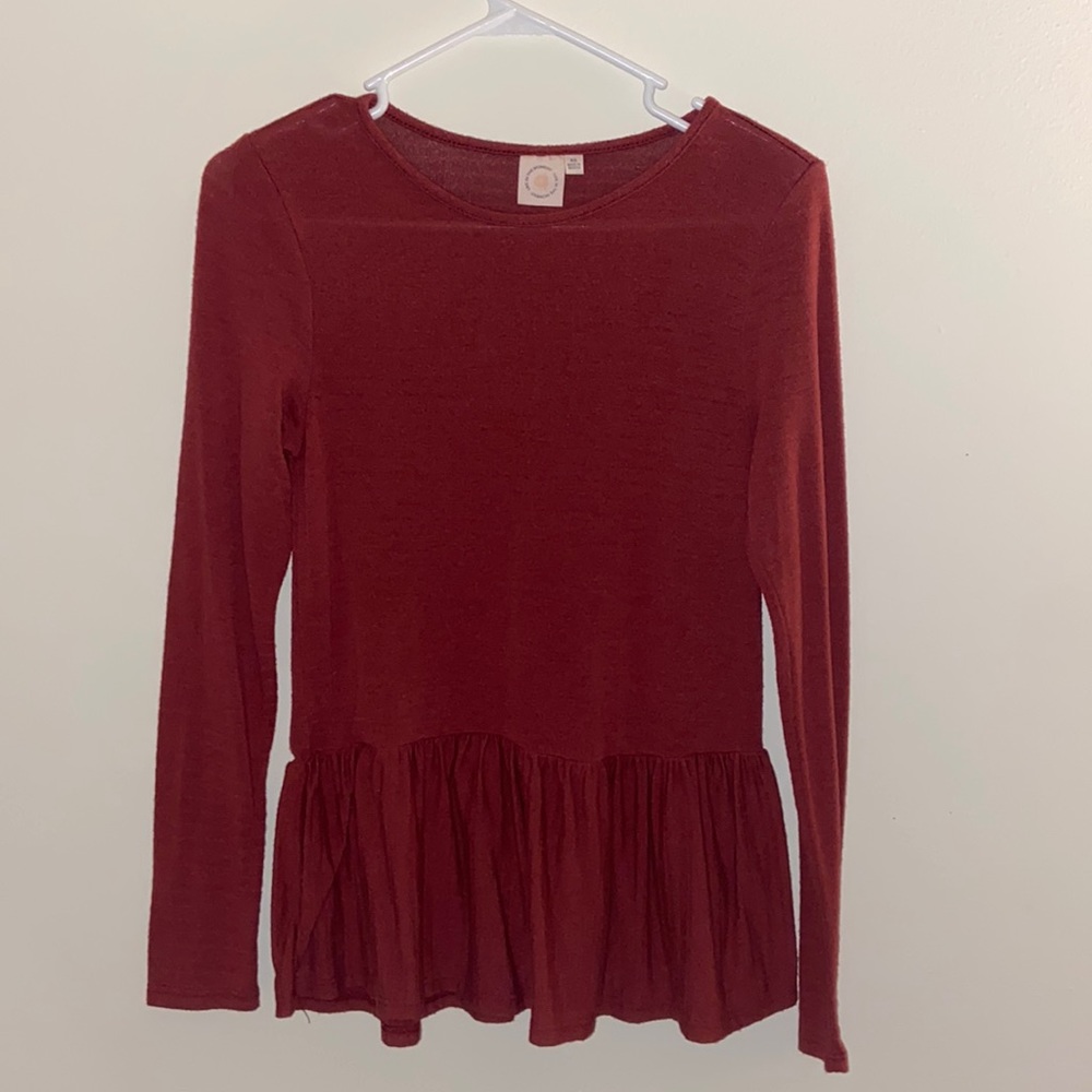 Red long sleeve shirt with flowy bottom